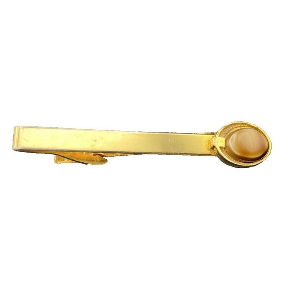 Unbranded Other - Vintage Tie Bar Clip 2-1/4" Butterscotch Glass Cabochon Gold Tone  Minimalist